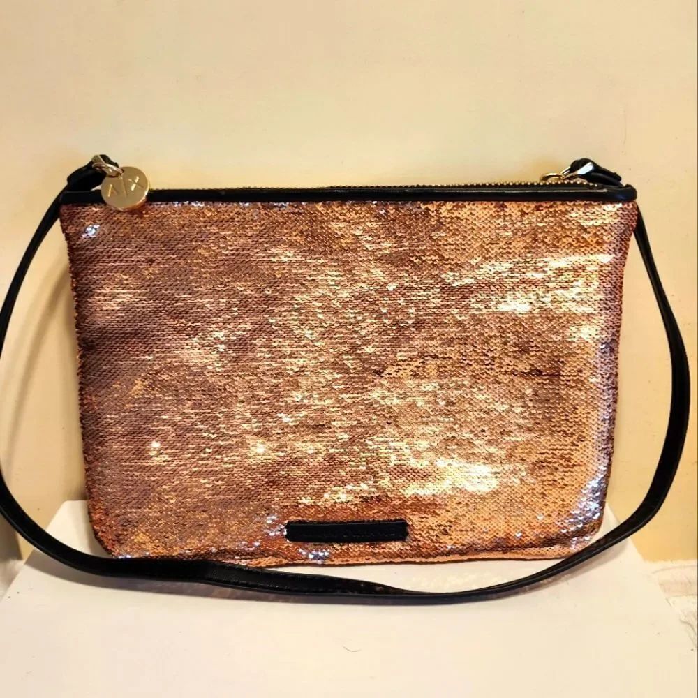 New Armani Exchange AX Rose Gold Sequined Pouch/Shoulder Bag Ret.$80